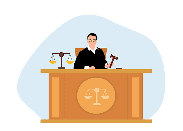 Court room with judge with a gavel